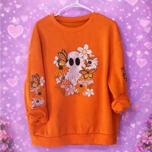 Orange Graphic Women Sweater